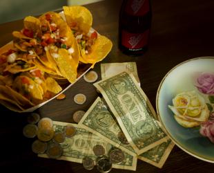 Nachos with US and Mexican Money